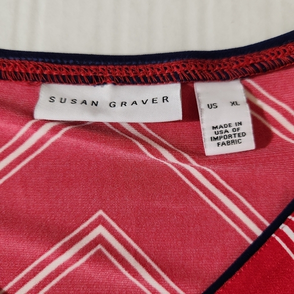Susan Graver Women Oversized Flare Sleeve Red Striped V-Neck Blouse SZ XL Casual - Picture 13 of 15